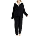 thumbnail image 1 of cfhntfmh Fluffy Pajamas Set for Women Fleece Pullover 2 Piece Pjs Set Soft Plush Hoodie Sleepwear Long Pant Winter Nightwear（Black,Large), 1 of 3