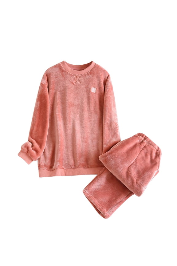 Fluffy Pajamas for Women 2 Piece Fuzzy Pjs Winter Flannel Lounge Sets Winter Warm Soft Fleece Pajama Set(Red,Large)