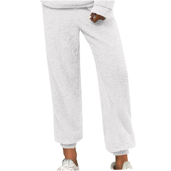 cfhntfmh Fuzzy Pants for Women Lounge High Waisted Warm Fleece Pants Winter Soft Lined Plush Plus Size Jogger Pants