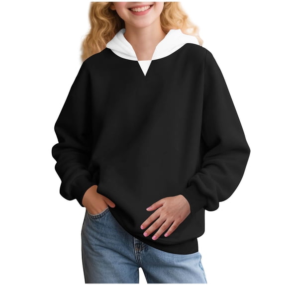 cfhntfmh Girls Athletic Fleece Hoodies Kids Side Split Sweatshirts Solid Color Long Sleeve Pullover Tops 2-15 Years