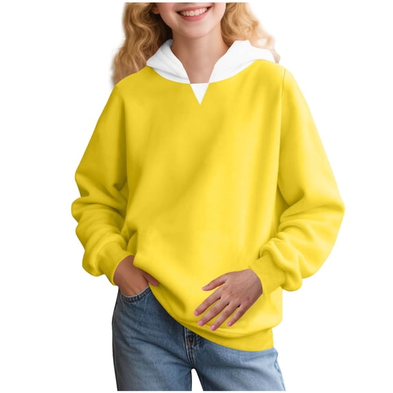 cfhntfmh Girls Athletic Fleece Hoodies Kids Side Split Sweatshirts Solid Color Long Sleeve Pullover Tops 2-15 Years