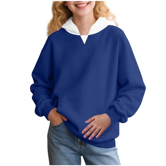 cfhntfmh Girls Athletic Fleece Hoodies Kids Side Split Sweatshirts Solid Color Long Sleeve Pullover Tops 2-15 Years