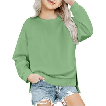 cfhntfmh Girls Boys Crewneck Fleece Sweatshirt Long Sleeve Pullover Tops Fashion Side Slit Oversized Shirts for 5-14 Years