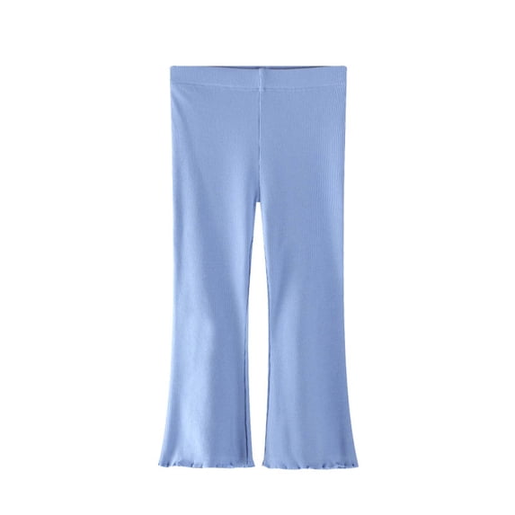 cfhntfmh Girls Flare Leggings Kids Lettuce Trim Ribbed Pants Casual Basic Cute Clothes for Spring Fall (Light Blue,7-8Years)