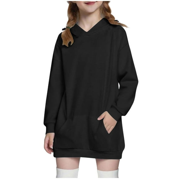 cfhntfmh Girls Hoodies Dress Kids Long Sleeve Pullover Hooded Sweatshirt with Pockets Hoodies for Girls 5-14 Years