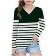 thumbnail image 1 of cfhntfmh Girls Striped Tshirt Long Sleeve V Neck T Shirts Color Block Tops Comfy Cute Basic Tee Tops for Kids 3-14 Years, 1 of 7
