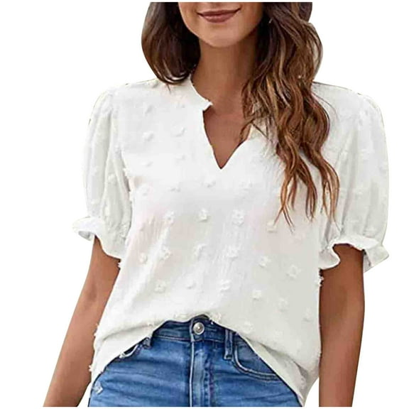 cfhntfmh Going out Tops for Women Fashion V Neck Chiffon Basic T-Shirts Summer Comfy Short Sleeve Dressy Casual Blouses