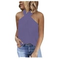 thumbnail image 1 of cfhntfmh Going out Tops for Women Trendy Cross Collared Sleeveless Tank Tops Casual off Shoulder Backless Solid Cami Shirts, 1 of 6