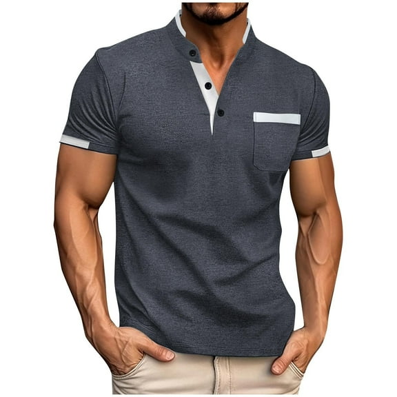 cfhntfmh Golf Shirts for Men Fashion Short Sleeve Buttons Summer Tees with Pockets Casual V Neck Collared Athletic T-Shirts