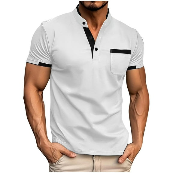 cfhntfmh Golf Shirts for Men Fashion Short Sleeve Buttons Summer Tees with Pockets Casual V Neck Collared Athletic T-Shirts