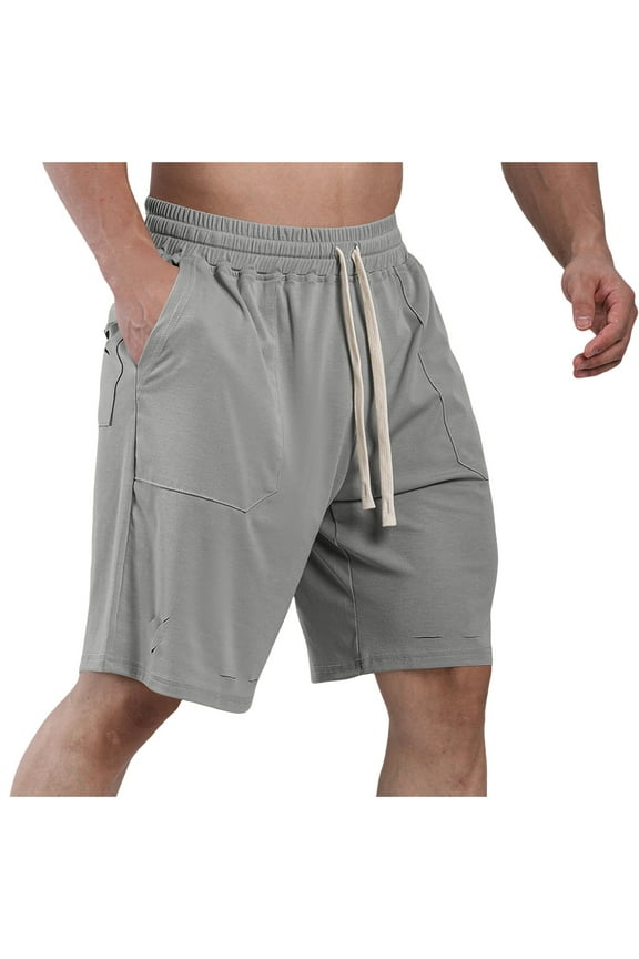 Gym Shorts Men Summer Big and Talls Fashion Ripped Elastic Waist Shorts Baggy Drawstring Workout Short Pants