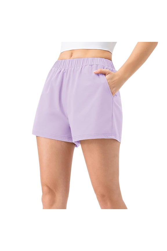 Gym Shorts for Women Comfy Elastic Waisted Athletic Shorts with Pockets Soft Activewear Running Workout Shorts