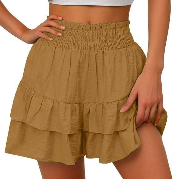 cfhntfmh Ruffle Shorts for Women Fashion Flowy Summer Beach Shorts Smocked High Waisted Shorts