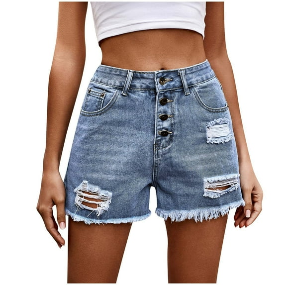 cfhntfmh High Waisted Shorts for Women Cut off Ripped Jean Shorts Summer Trendy Denim Shorts with Pocket