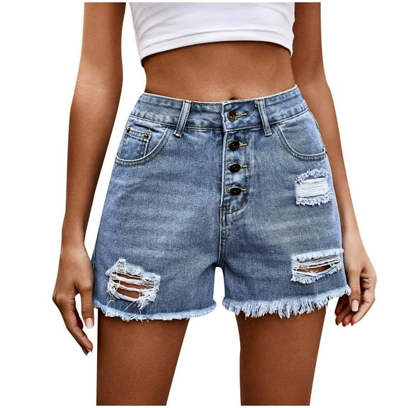cfhntfmh High Waisted Shorts for Women Cut off Ripped Jean Shorts Summer Trendy Denim Shorts with Pocket