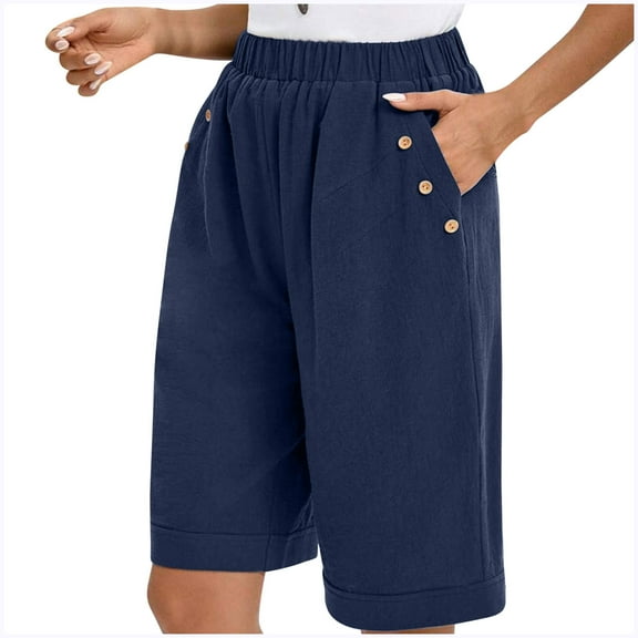 cfhntfmh High Waisted Shorts for Women Summer Baggy Wide Leg Lounge Shorts Casual Beach Knee Length Pants with Pockets