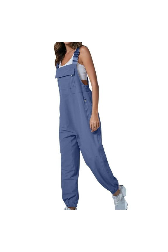 Hiking Overalls for Women Loose Adjustable Straps Cargo Jogger Jumpsuit Casual Bib Rompers with Zippered Pockets
