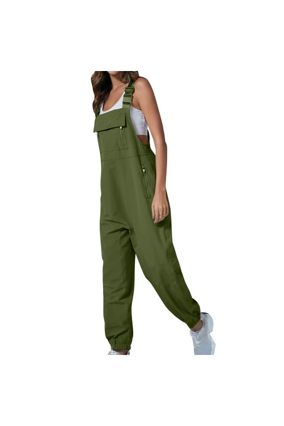 Hiking Overalls for Women Loose Adjustable Straps Cargo Jogger Jumpsuit Casual Bib Rompers with Zippered Pockets