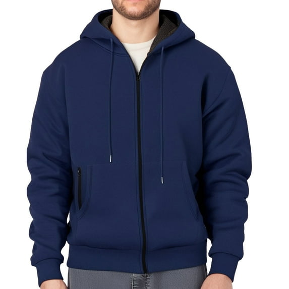 cfhntfmh Hoodies for Men Full Zip up Fleece Lined Warm Thermal Jackets Drawstring Pullover Sweatshirts Casual Long Sleeve Coat(Navy,X-Large)