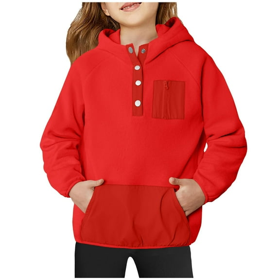 cfhntfmh Hoodies for Teen Girls Kids Winter Warm Hooded Girl Sweatshirt Pullover Fleece Quarter Button Pullover Coats