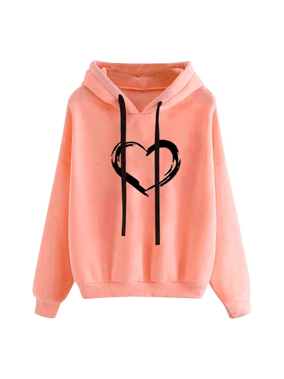 Hoodies for Women Casual Heart Print Long Sleeve Pullover Sweatshirt Fall Fashion Outfits Winter Clothing for Women