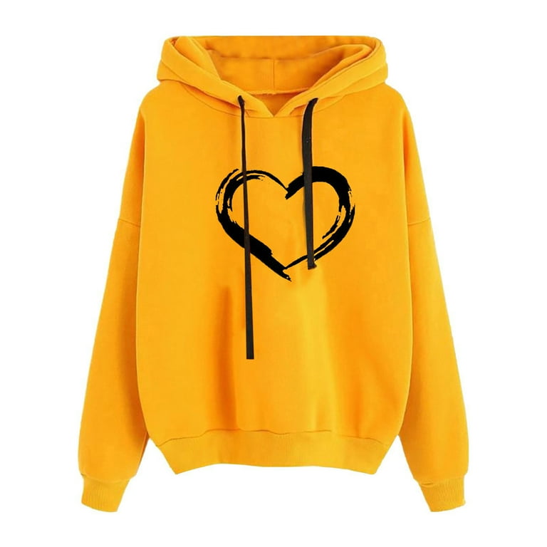 cfhntfmh Hoodies for Women Casual Heart Print Long Sleeve Pullover