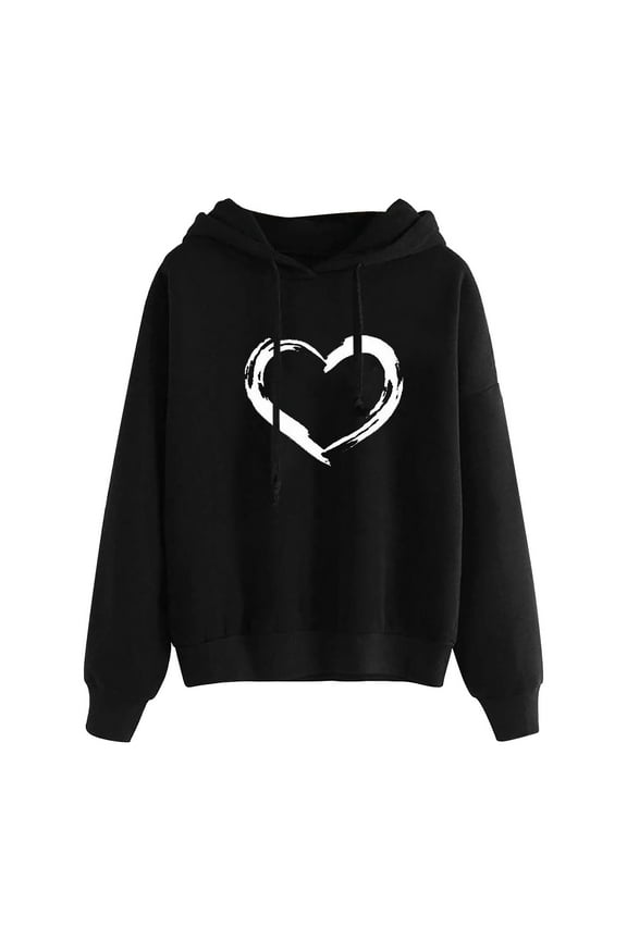 Hoodies for Women Casual Heart Print Long Sleeve Pullover Sweatshirt Fall Fashion Outfits Winter Clothing for Women