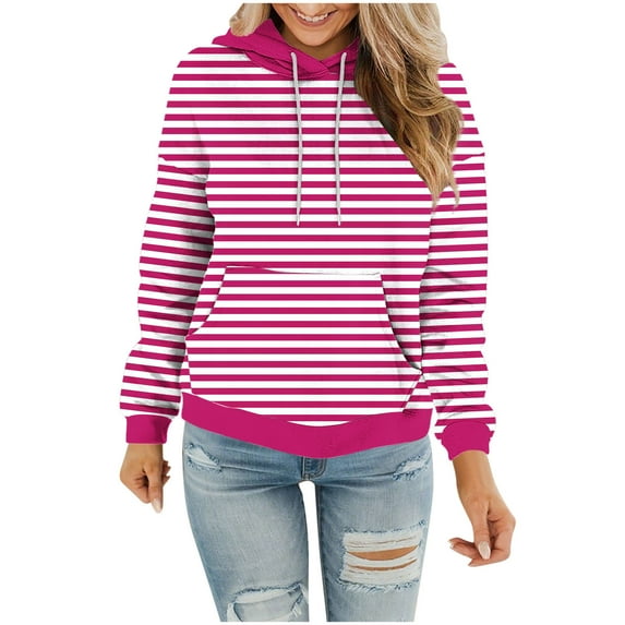 cfhntfmh Hoodies for Women Fall Fashion Outfits Drawstring Long Sleeeve Striped Pullover Tops with Pockets Winter Clothes
