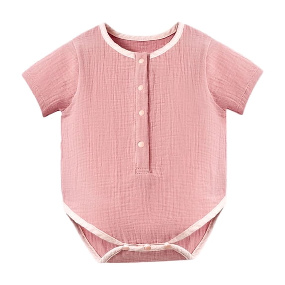 cfhntfmh Infant Baby Girl Boy Onesies Short Sleeve Button Jumpsuit Textured Cute Round Neck Baby Clothes (Watermelon Red,1-2 Years)