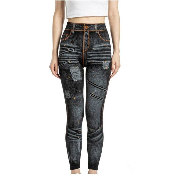 cfhntfmh Jean Leggings Jeggings for Women High Waist Skinny Stretchy Denim Print Jeans Pants Trousers with Back Pockets