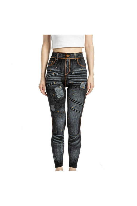 Jean Leggings Jeggings for Women High Waist Skinny Stretchy Denim Print Jeans Pants Trousers with Back Pockets