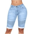thumbnail image 1 of cfhntfmh Jean Shorts for Women Fashion Stretch Low Waist Slim Short Pants Skinny Knee Length Denim Shorts with Pockets, 1 of 2