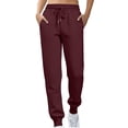 thumbnail image 1 of cfhntfmh Jogger Sweatpants for Women High Elastic Waist Drawstring Athletic Pants with Pockets Casual Winter Pants (Wine,XX-Small), 1 of 5