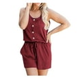 thumbnail image 1 of cfhntfmh Jumpsuits for Women Baggy Sleeveless Scoop Neck Drawstring Wide Leg Shorts Rompers with Pockets, 1 of 7