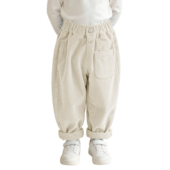cfhntfmh Kids Corduroy Pants Casual Baggy Elastic Waisted Pants with Pocket Fall Winter Fashion Outfit (Beige,1-2 Years)
