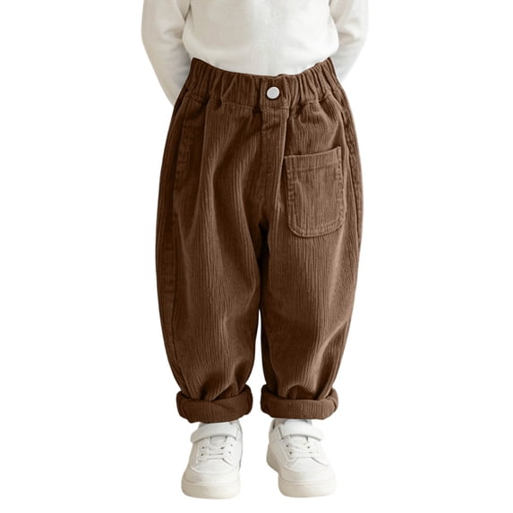cfhntfmh Kids Corduroy Pants Casual Baggy Elastic Waisted Pants with Pocket Fall Winter Fashion Outfit (Brown,1-2 Years)