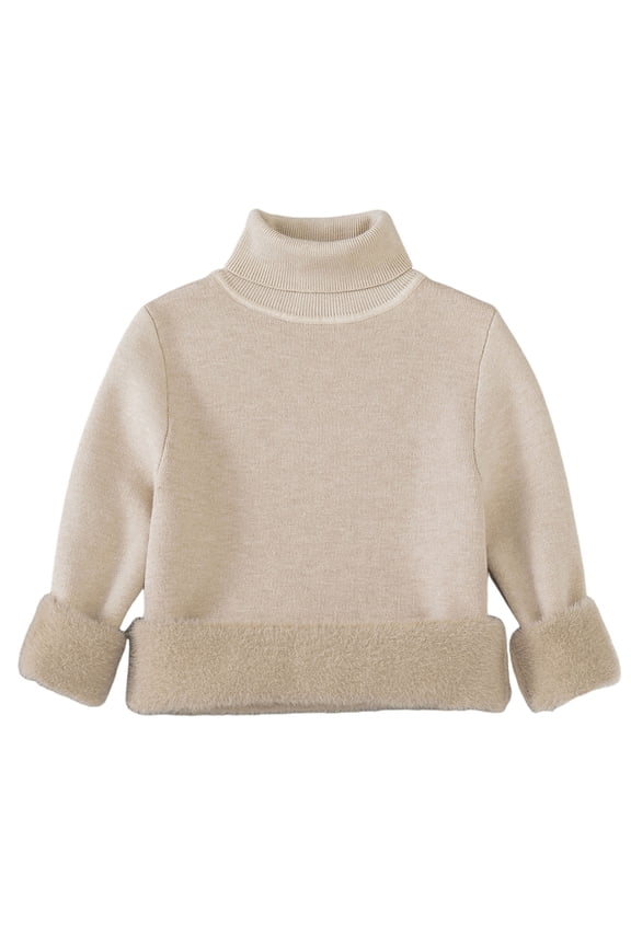 Kids Sweater for Boy Girl Sherpa Lined Furry Turtleneck Tops Winter Warm Pullover Sweater Tops Boys Girls Clothes
