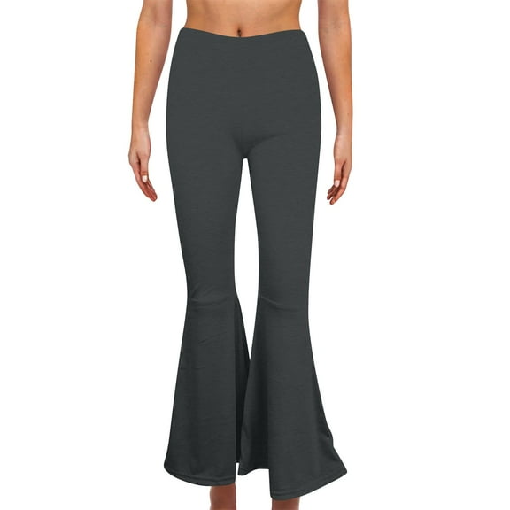 cfhntfmh Leggings for Women Fashion Elastic Waisted Bootcut Pants Plus Size Soft Stretchy Wide Leg Bell Bottoms