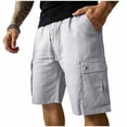 thumbnail image 1 of cfhntfmh Linen Cargo Pants for Men Summer Casual Drawstring Elastic Waist Shorts Loose Fit Bermuda Shorts Streetwear, 1 of 7