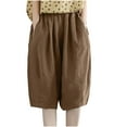 thumbnail image 1 of cfhntfmh Linen Pants for Women Casual Summer Elastic Waisted Lounge Half Pants Soft Loose Wide Leg Plain Beach Pants with Pockets, 1 of 3