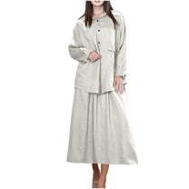 cfhntfmh Linen Sets for Women Cotton Casual Long Sleeve Buttons down Shirts Summer Flowy Maxi Skirts Plus Size Lounge Sets