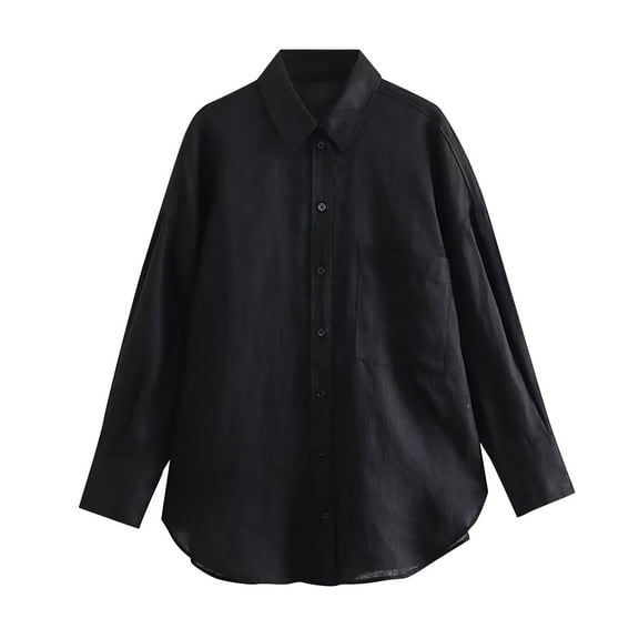 cfhntfmh Linen Shirt for Women Casual Button up Shirts Long Sleeve Dress Shirt Lapel Collared Blouse Tops with Pockets
