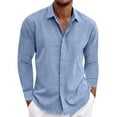 thumbnail image 1 of cfhntfmh Linen Shirts for Men Long Sleeve Summer Blouse Button down Dress Shirts Beach Wedding Hawaiian Outfit(Blue,Medium), 1 of 5