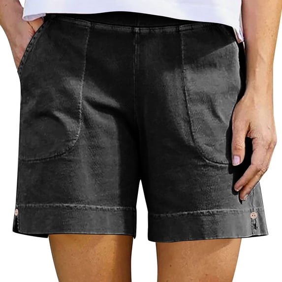 cfhntfmh Linen Shorts for Women Casual Straight Leg Shorts Summer Pull on High Waisted Shorts Vacation Beach Outfit with Pocket