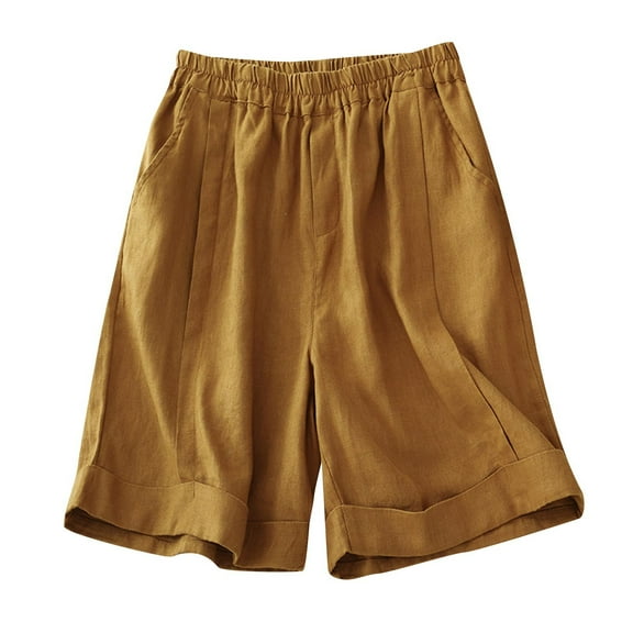 cfhntfmh Linen Shorts for Women Summer High Waisted Flowy Wide Leg Cotton Shorts Casual Solid Color Baggy Shorts