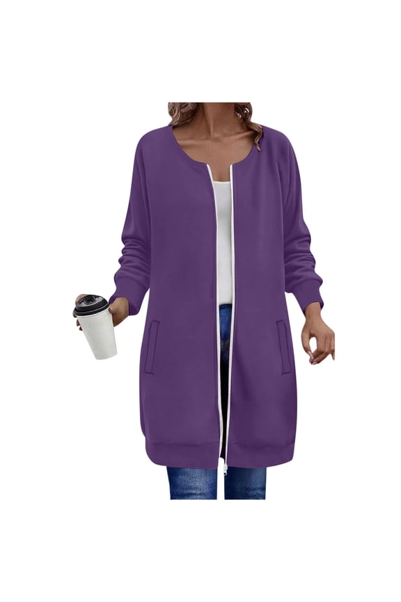 Long Hoodies for Women Zip up Crew Neck Fleece Jacket Lightweight Tunic Sweatshirts Fall Winter Clothes