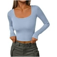 thumbnail image 1 of cfhntfmh Long Sleeve Crop Tops for Women Ribbed Knit Slim Fitted Shirts Square Neck Fashion Clothes Fall Outfits for Women, 1 of 7