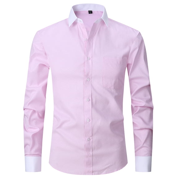 cfhntfmh Long Sleeve Dress Shirts for Men Spring Summer Clothes Regular-Fit Casual Button-Down Shirt with Pockets(Pink,3X-Large)