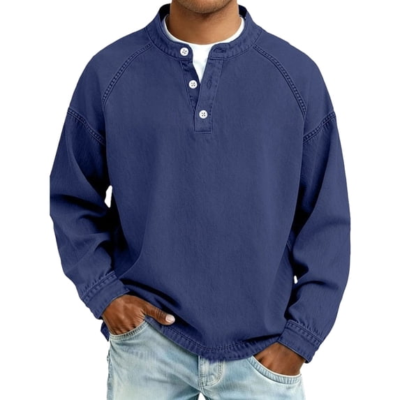 cfhntfmh Long Sleeve Henley Shirts for Men Casual Loose T-Shirt with Buttons Spring Vintage Shirt Fall Outfits (Sky Blue,X-Large)