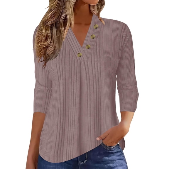 cfhntfmh Long Sleeve Ribbed Knit Top for Women Tunic Fall Casual V Neck Pullover Lightweight Loose Fit Soft Clothes